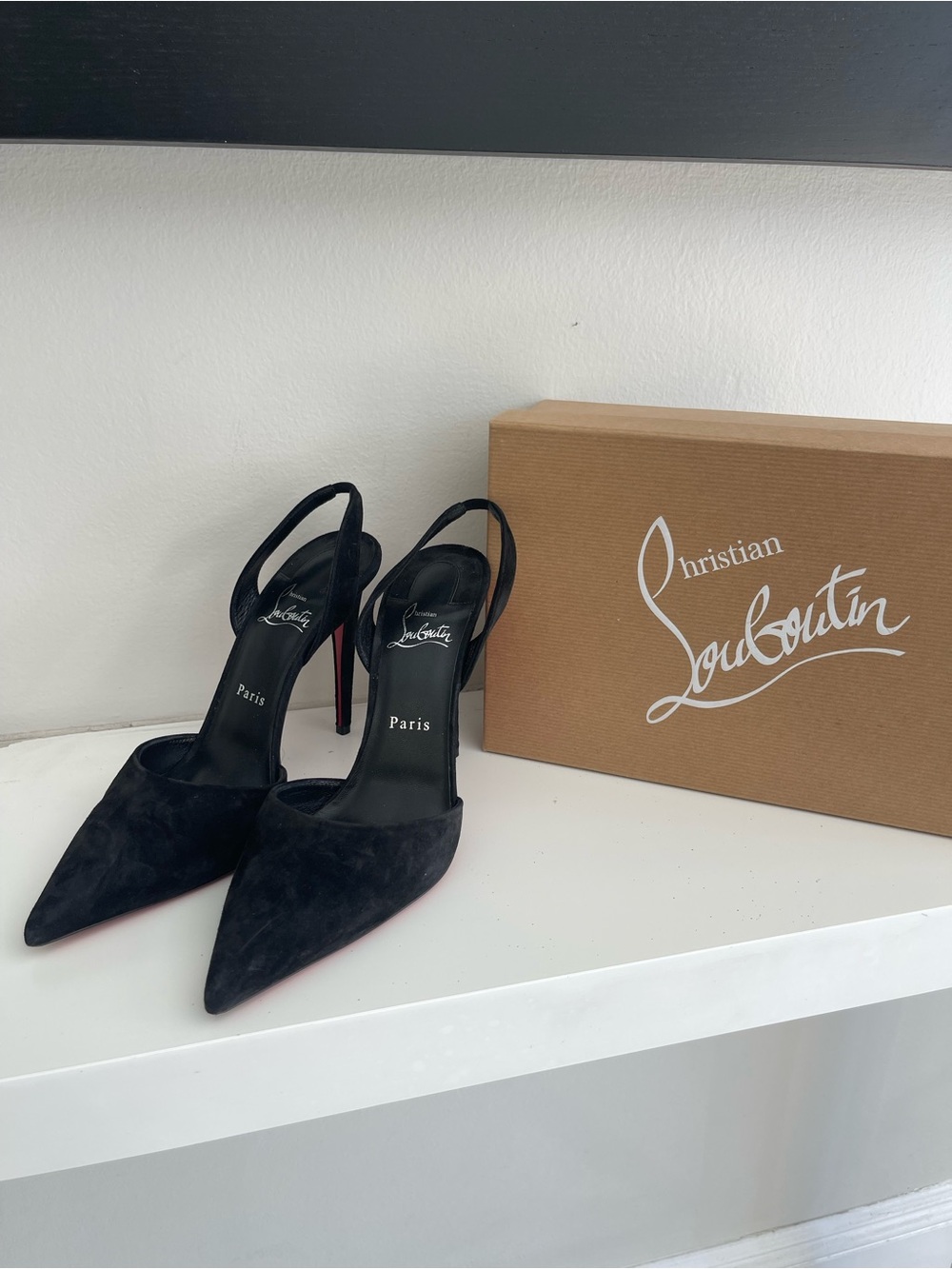 Christian Louboutin Astrid Sling 100 Black Suede Pointed Toe Slingback Pumps